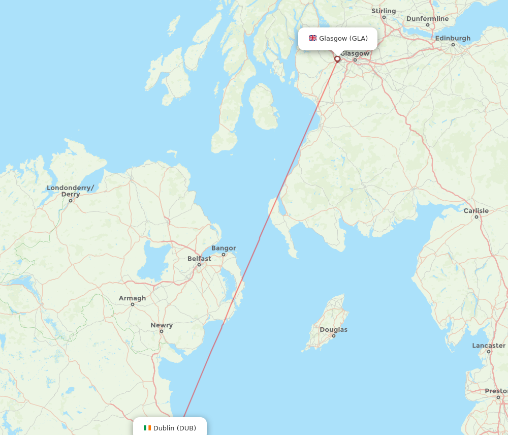 GLA to DUB flights and routes map