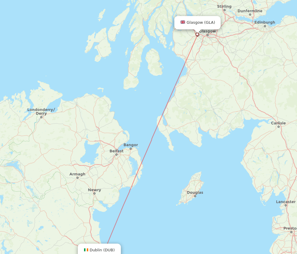 Glasgow - Dublin route map and flight paths