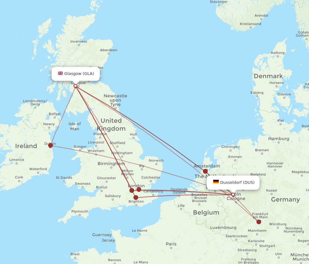 GLA-DUS flight routes