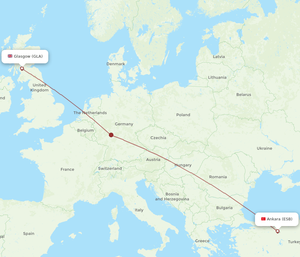 GLA to ESB flights and routes map