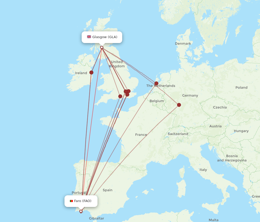 GLA to FAO flights and routes map