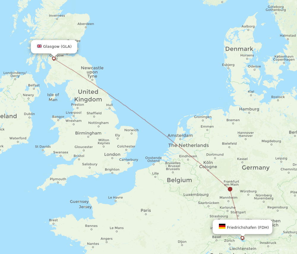 Glasgow - Friedrichshafen route map and flight paths