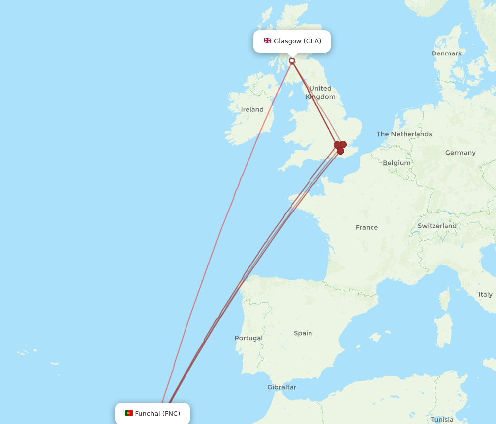 GLA to FNC flights and routes map