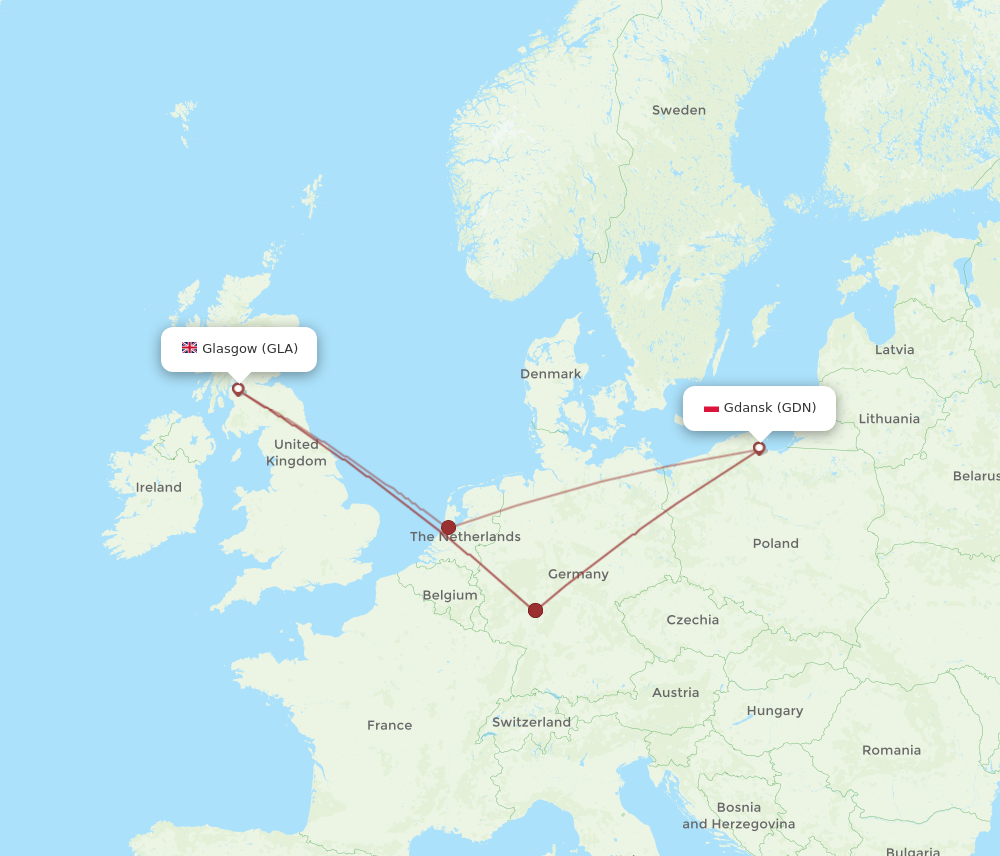 GLA to GDN flights and routes map