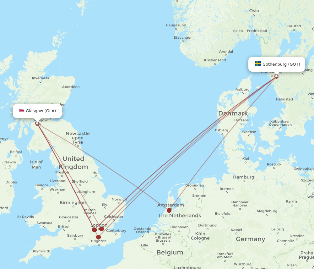 GLA to GOT flights and routes map