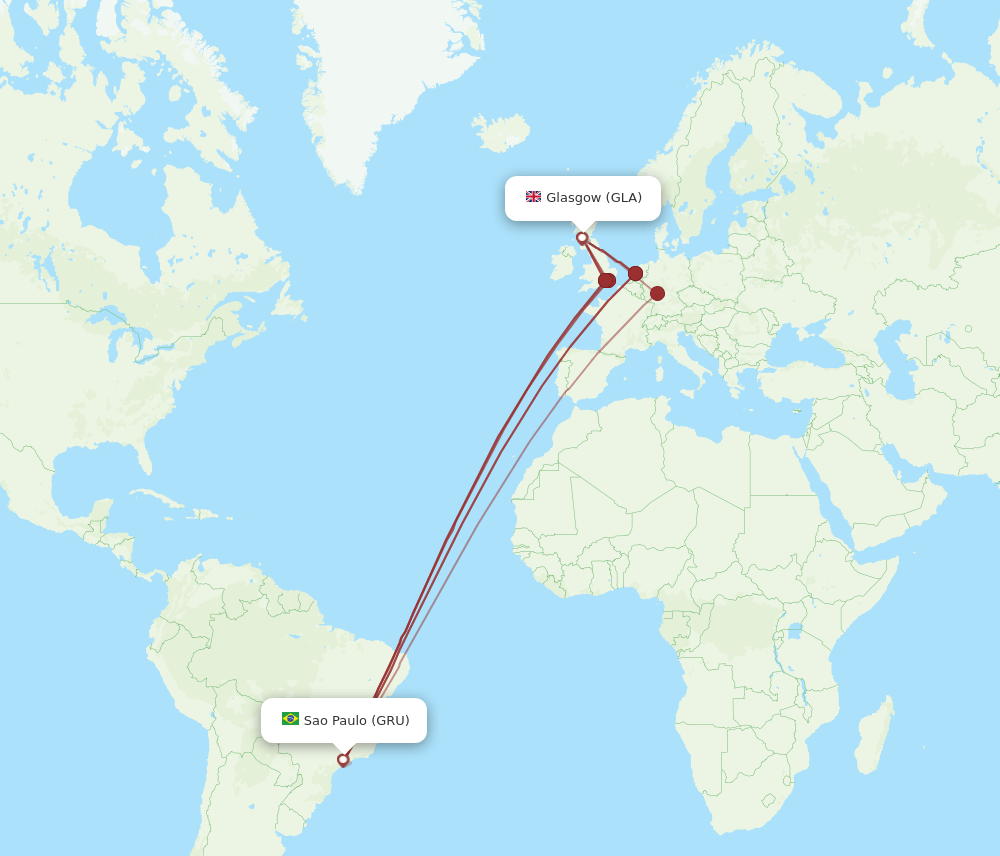 GLA to GRU flights and routes map