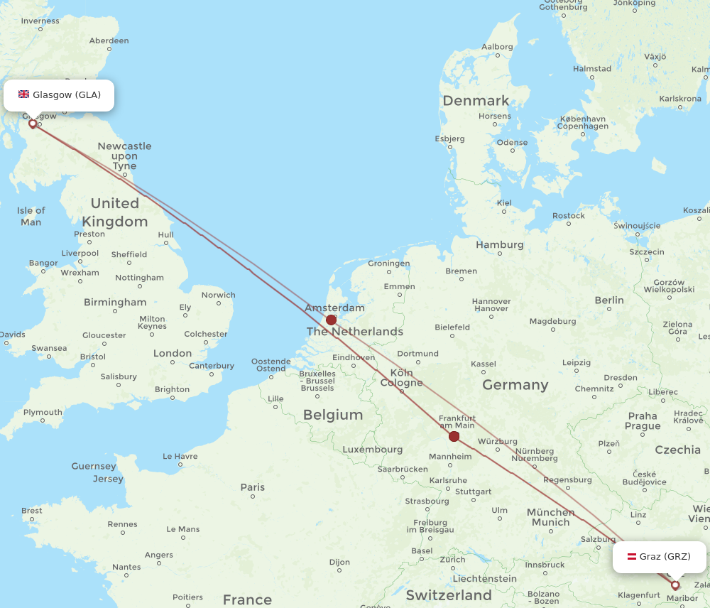 GLA to GRZ flights and routes map