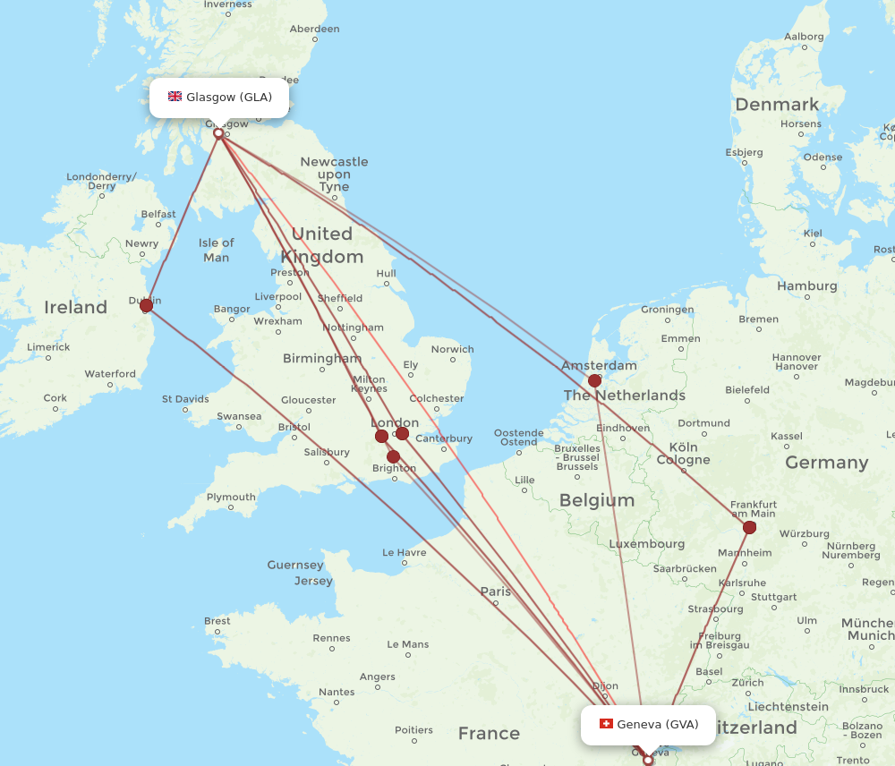 GLA to GVA flights and routes map