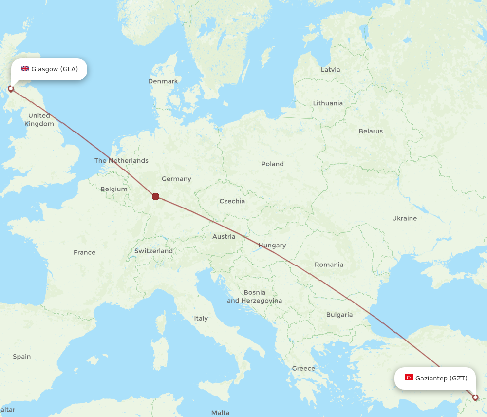 GLA to GZT flights and routes map