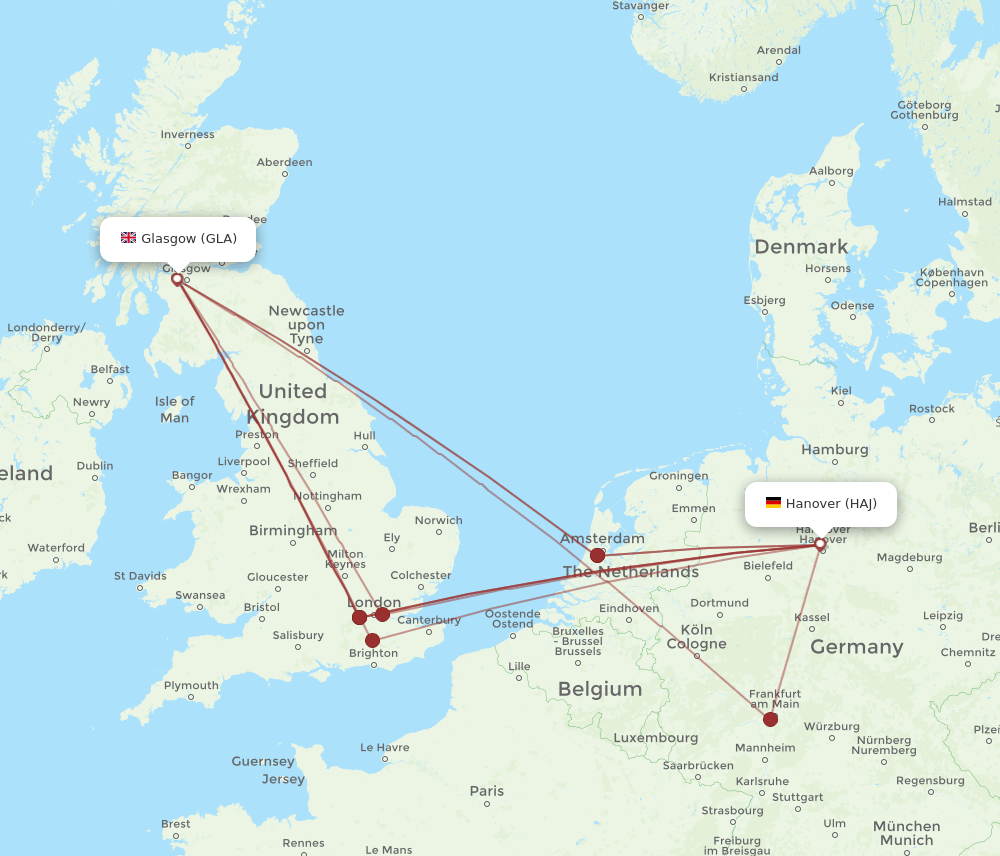 GLA to HAJ flights and routes map