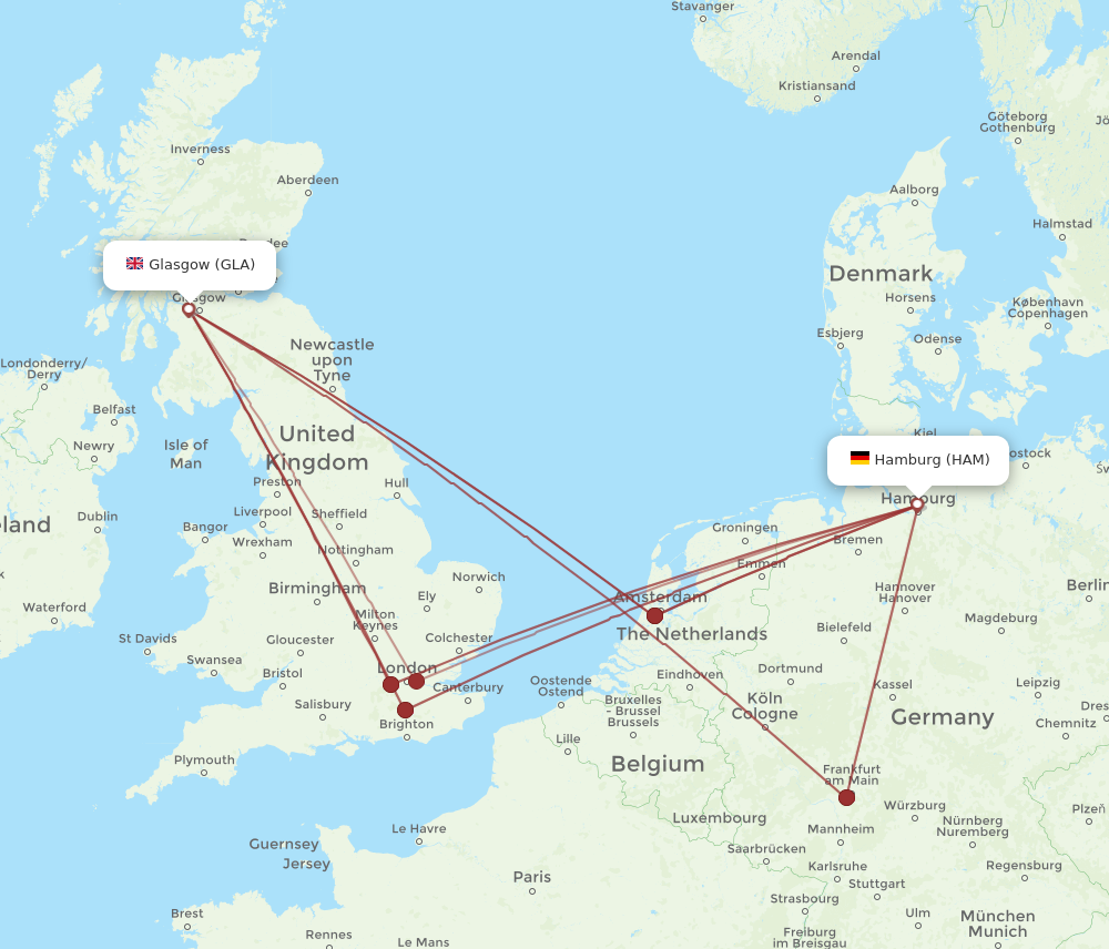 GLA to HAM flights and routes map