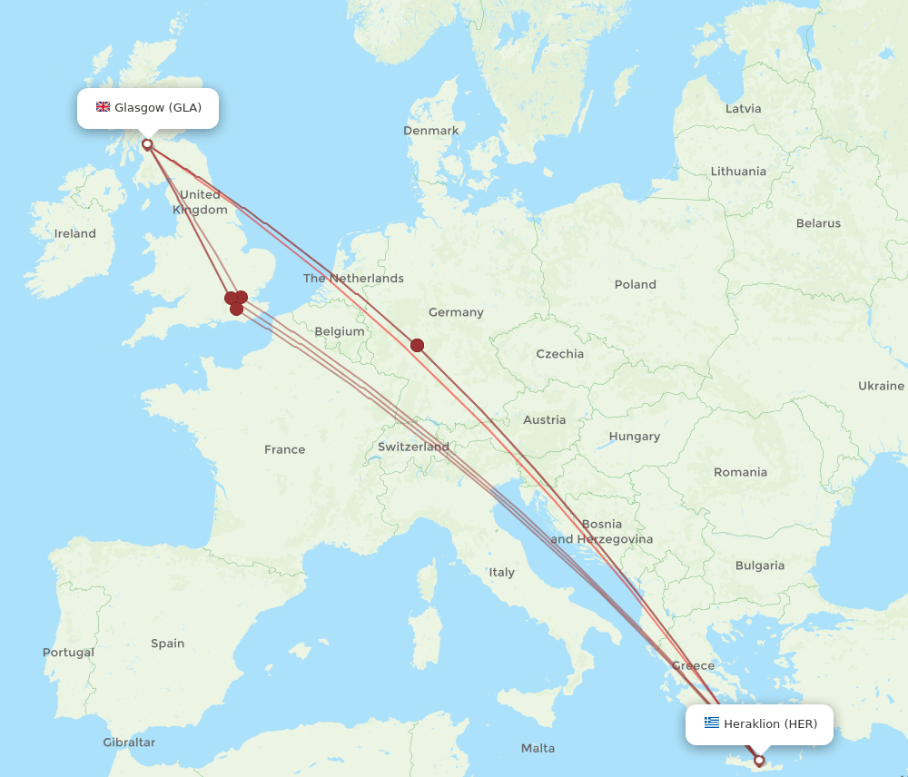 GLA to HER flights and routes map