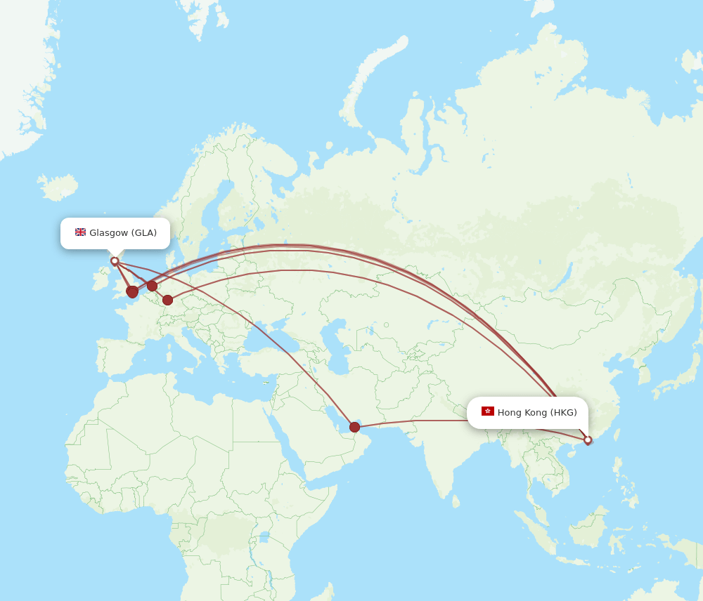 GLA-HKG flight routes
