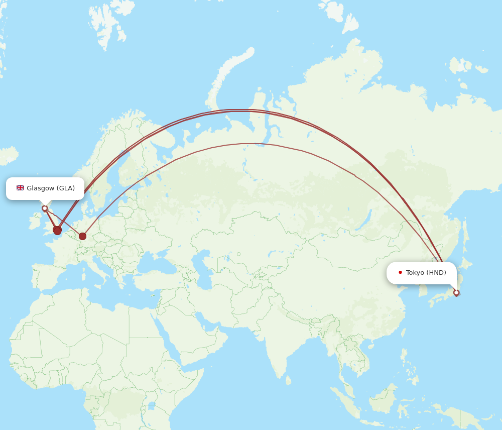GLA to HND flights and routes map