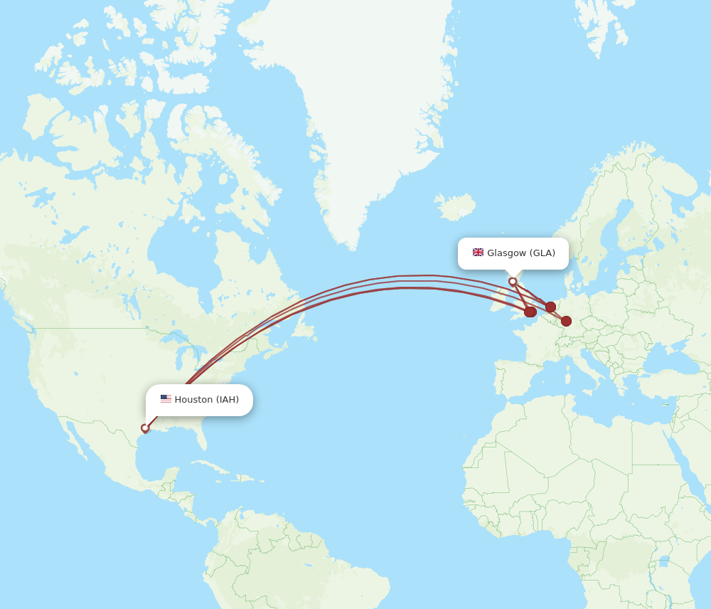 GLA to IAH flights and routes map