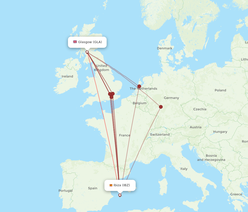 GLA to IBZ flights and routes map