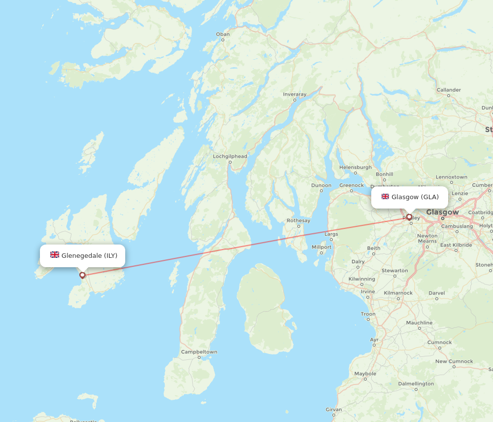 GLA to ILY flights and routes map