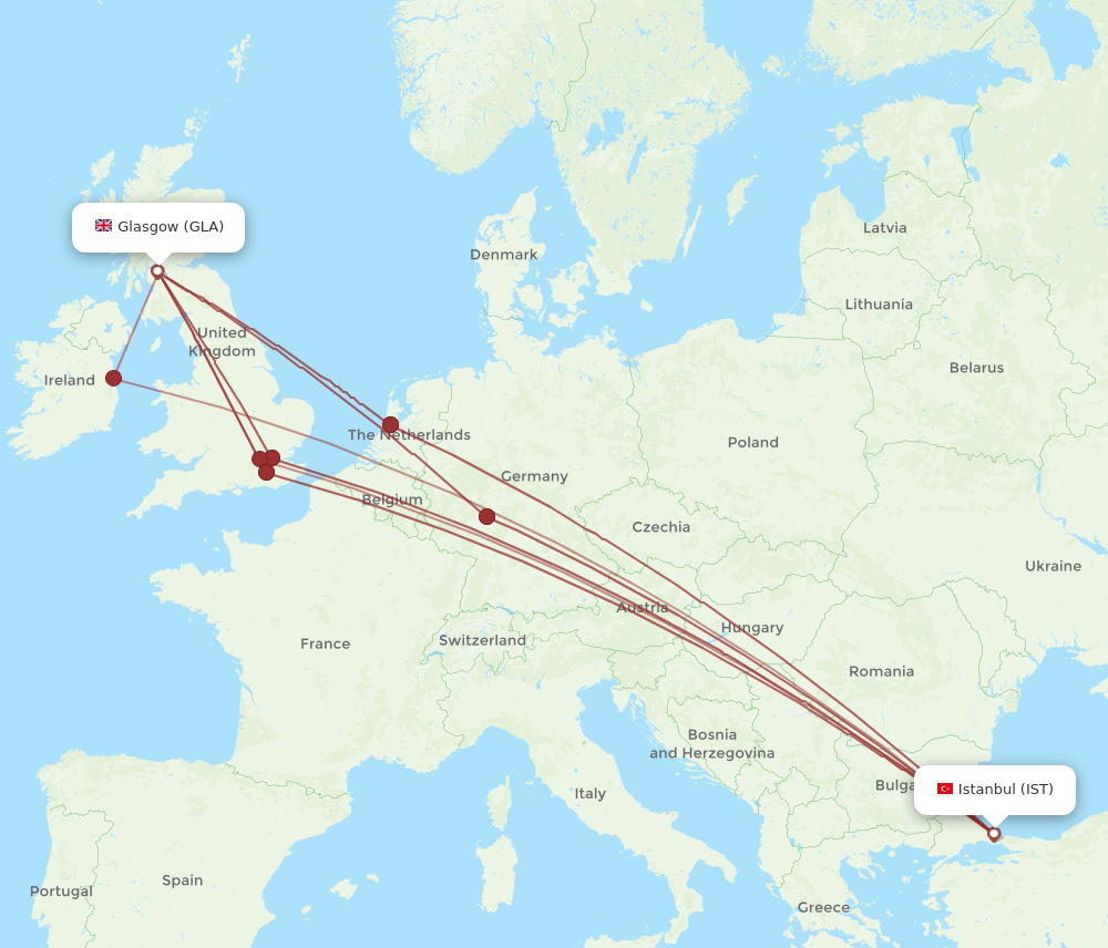 GLA to IST flights and routes map