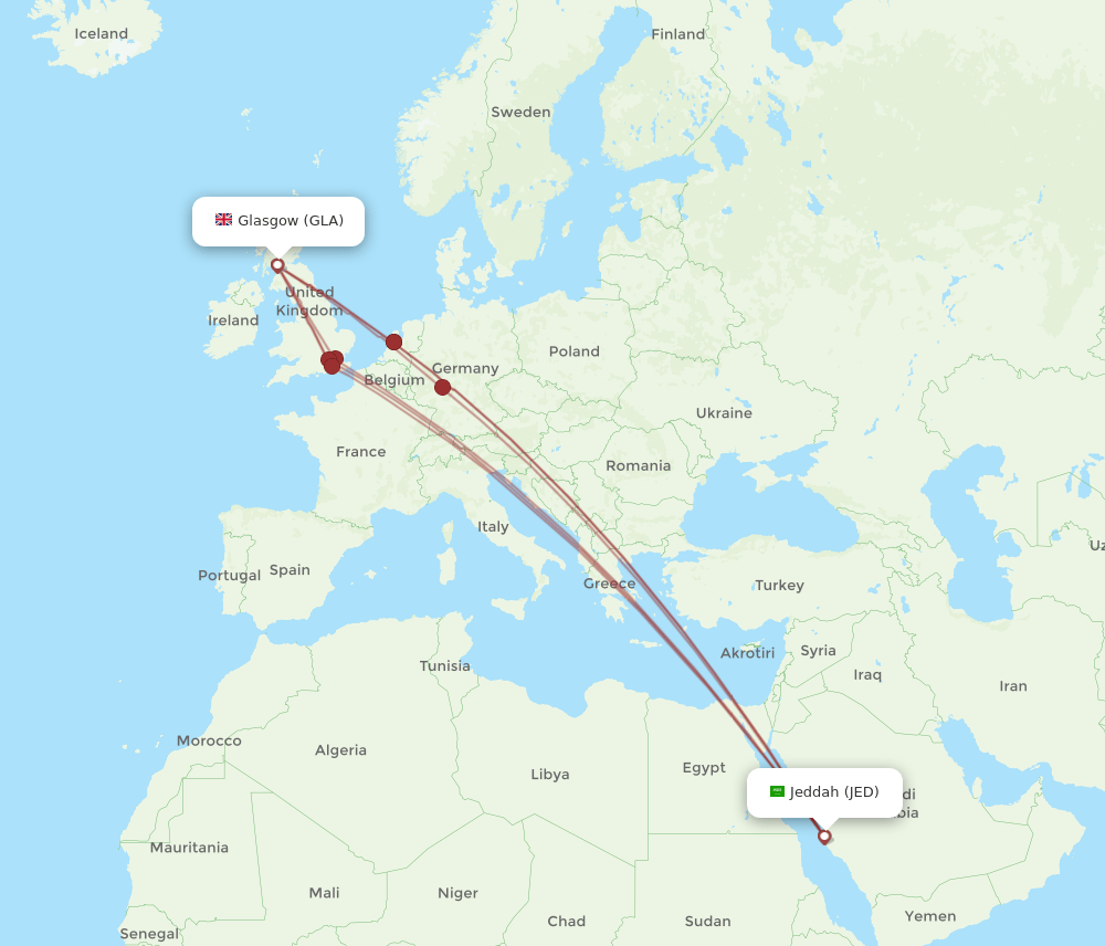 GLA-JED flight routes