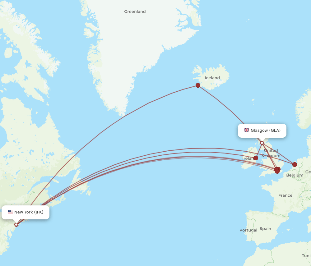 GLA-JFK flight routes