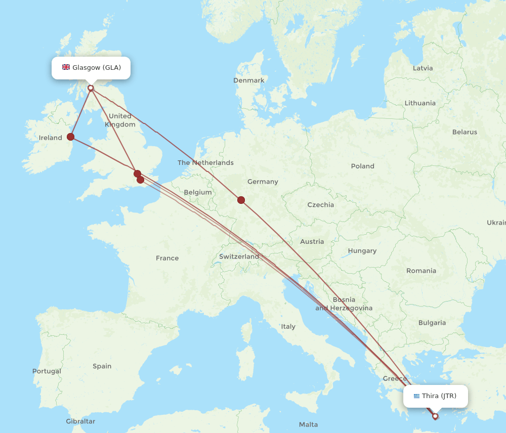 GLA-JTR flight routes
