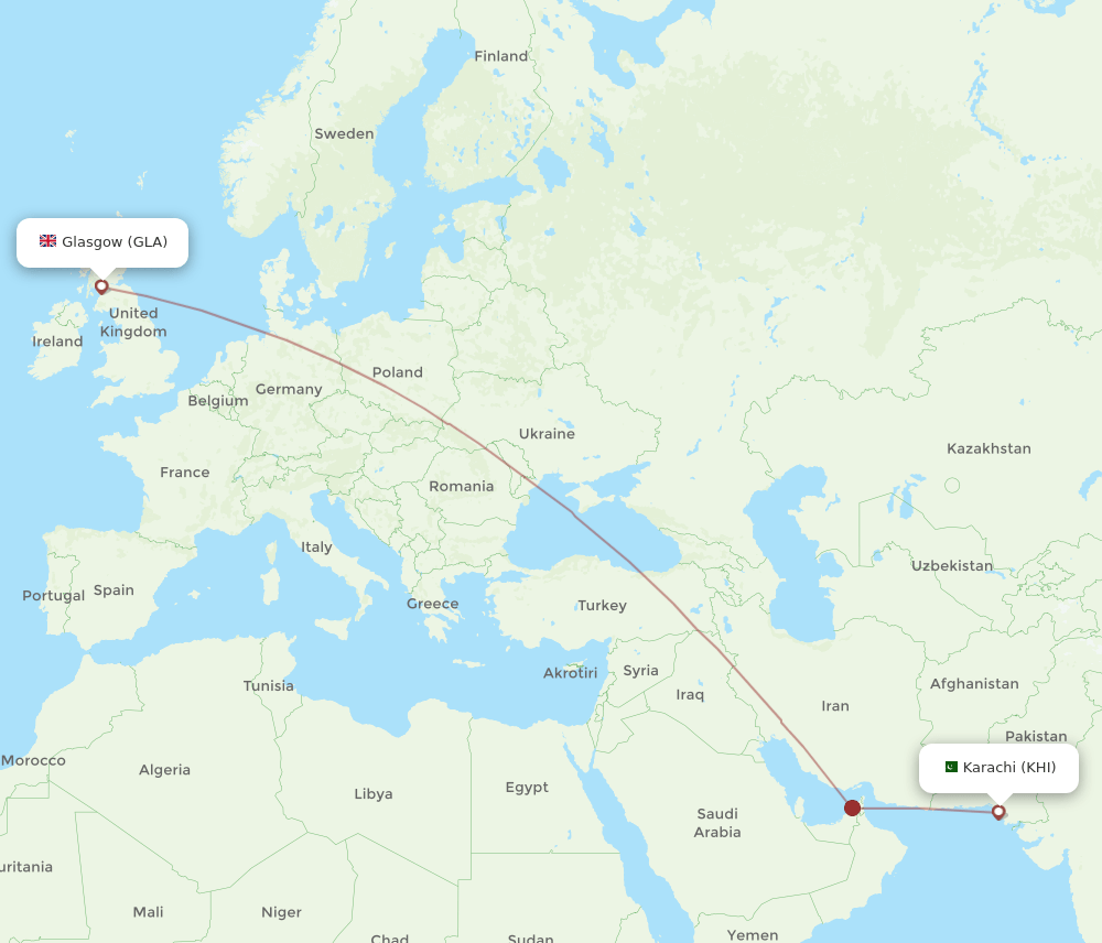 GLA-KHI flight routes