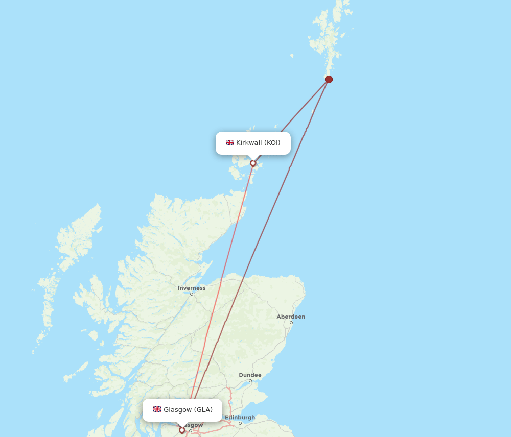 GLA to KOI flights and routes map