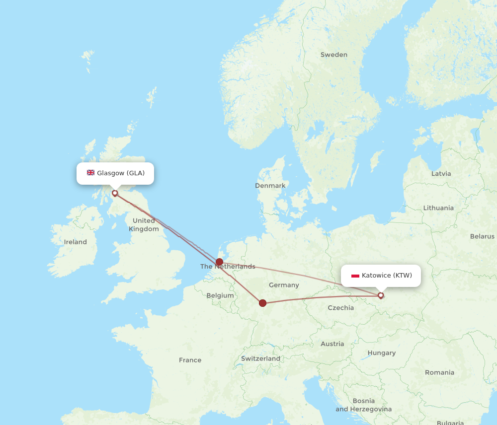 GLA to KTW flights and routes map