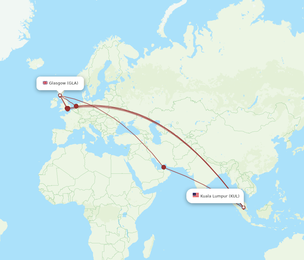 GLA-KUL flight routes