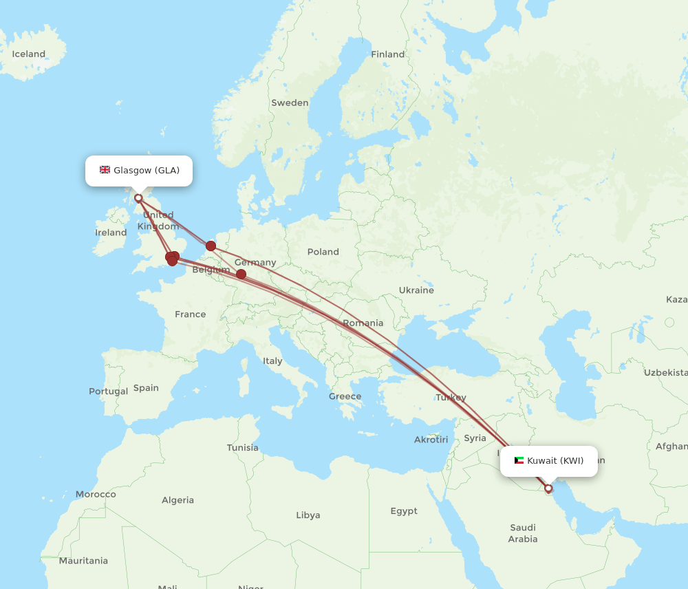 GLA-KWI flight routes