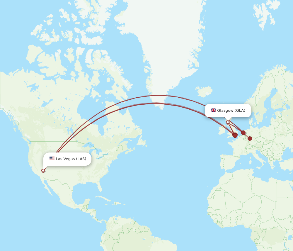 GLA to LAS flights and routes map