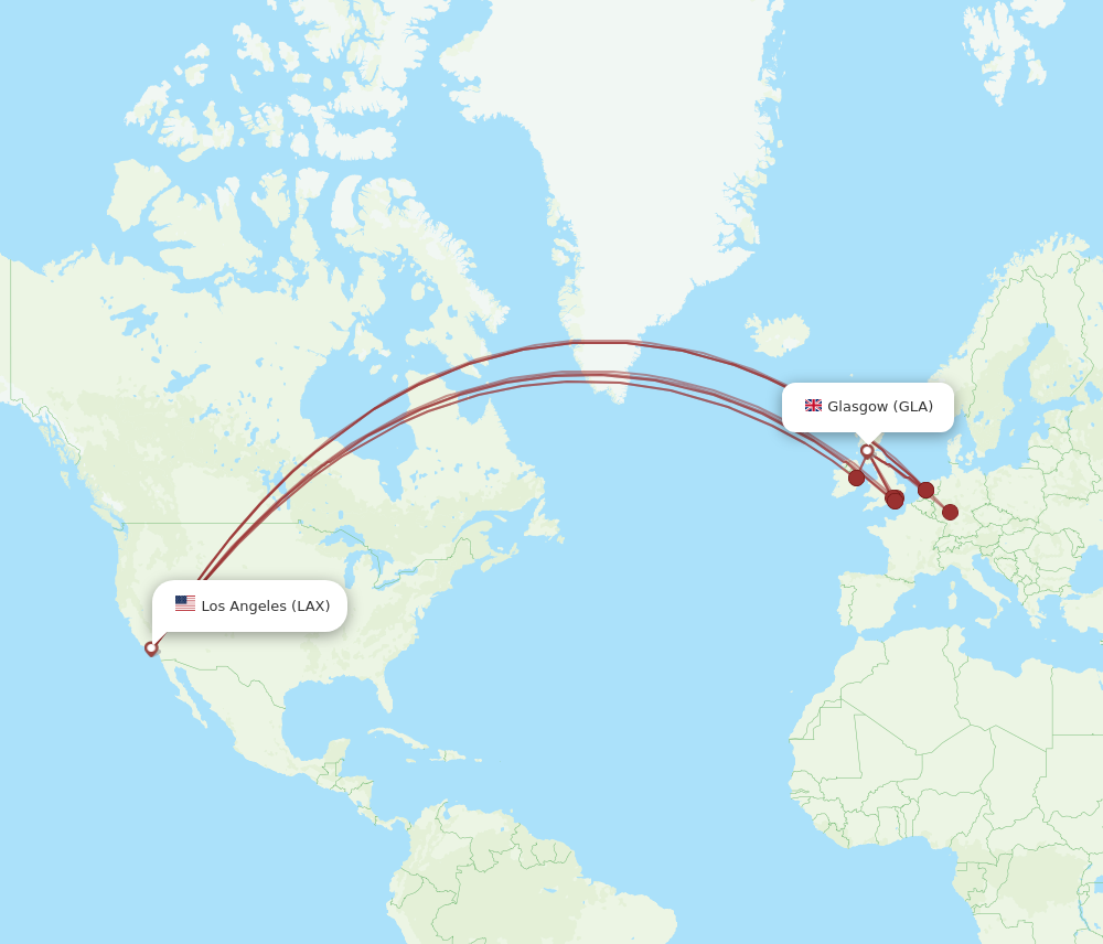 GLA to LAX flights and routes map