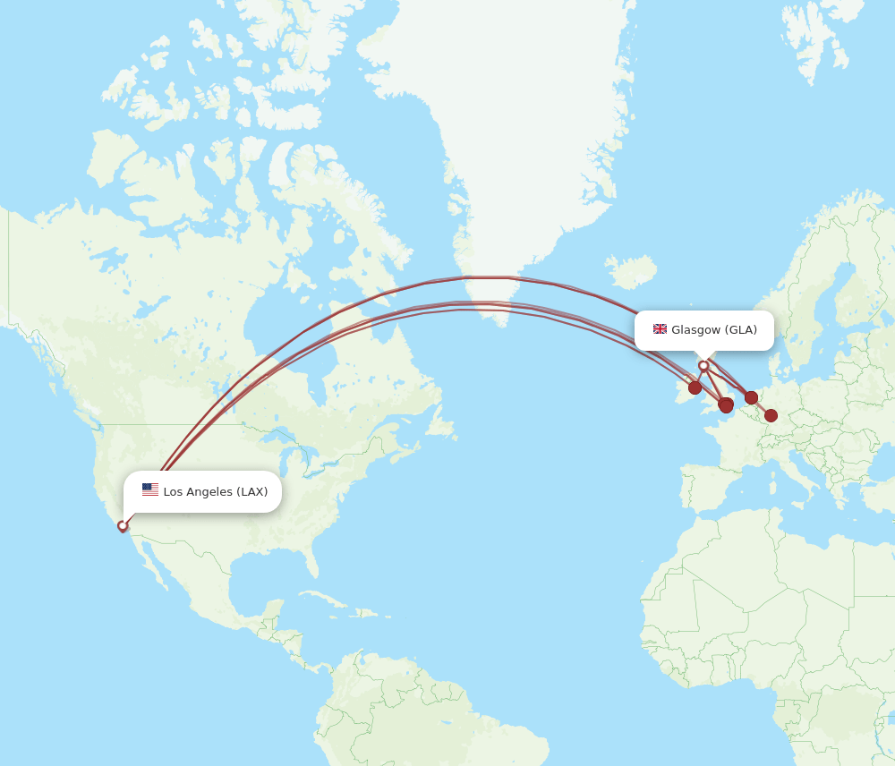 GLA-LAX flight routes