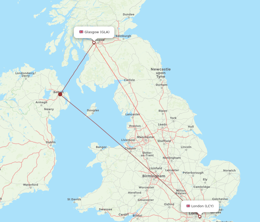 GLA to LCY flights and routes map
