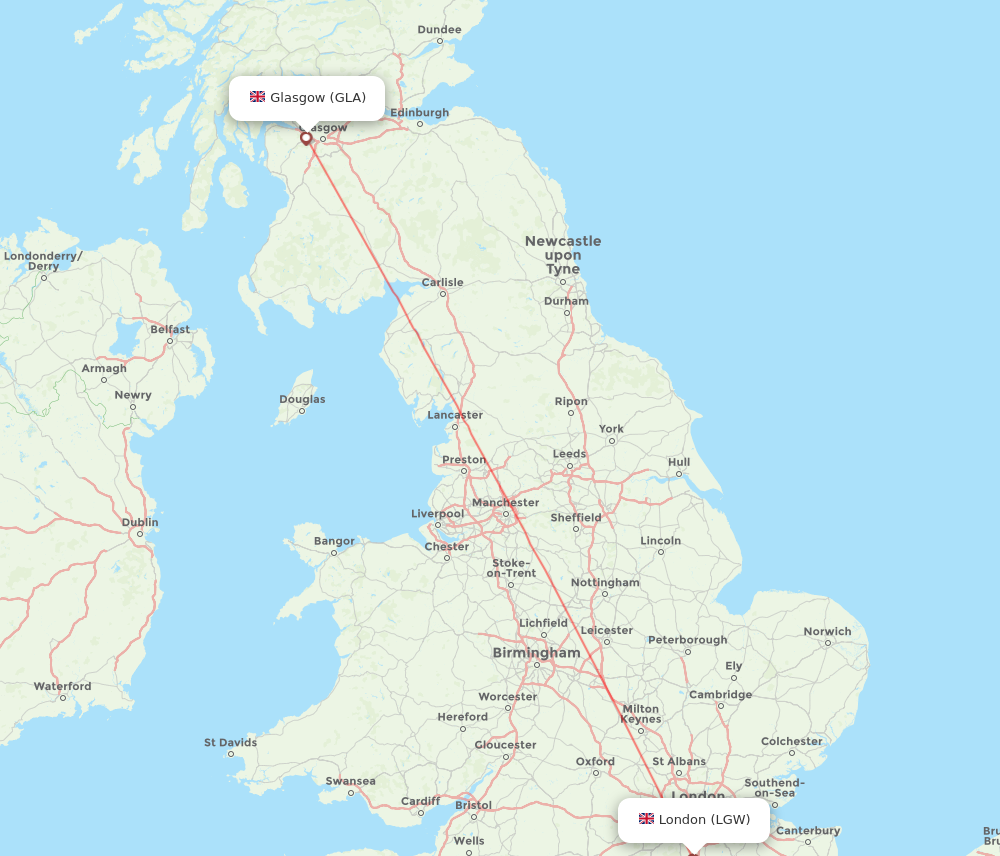 GLA to LGW flights and routes map