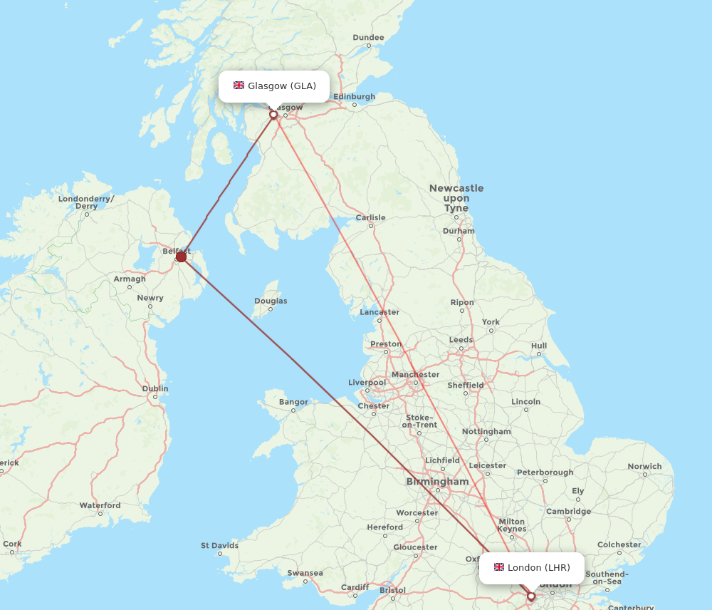 GLA to LHR flights and routes map