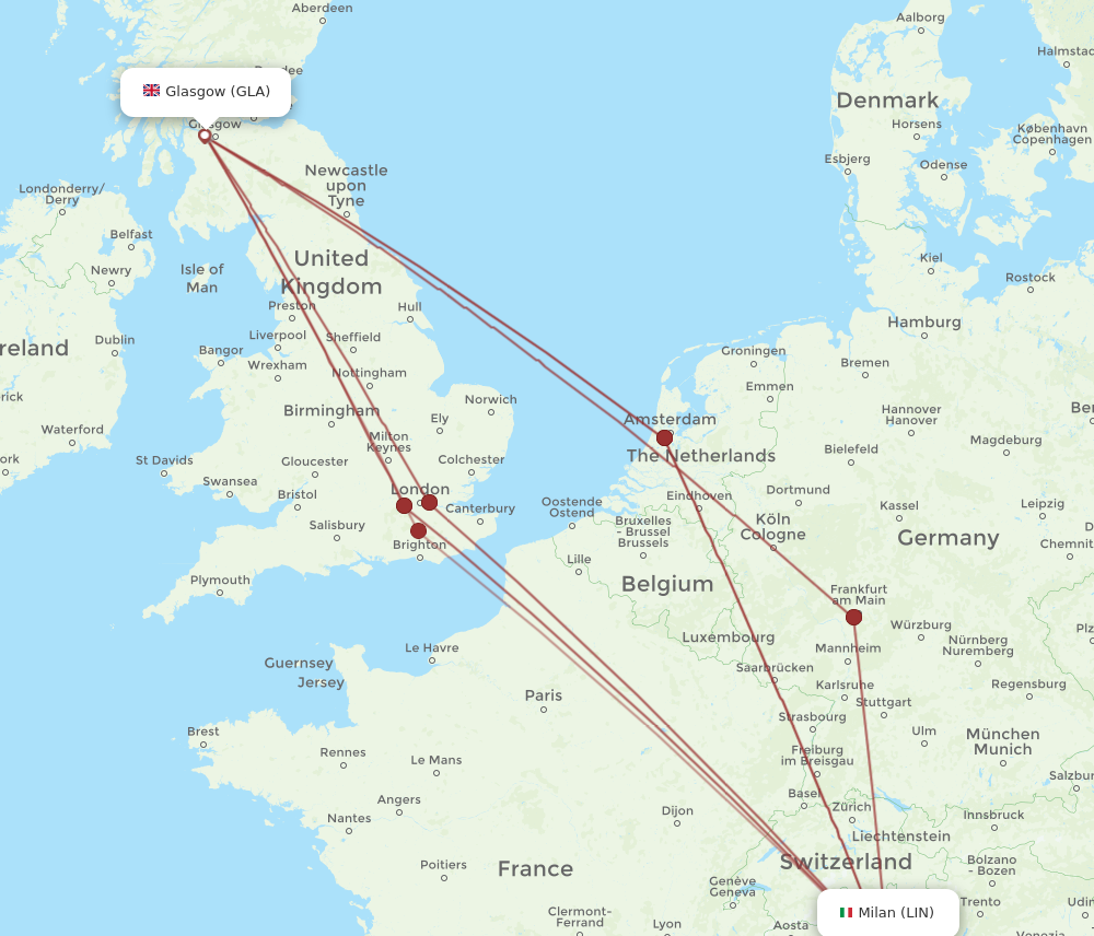 GLA to LIN flights and routes map