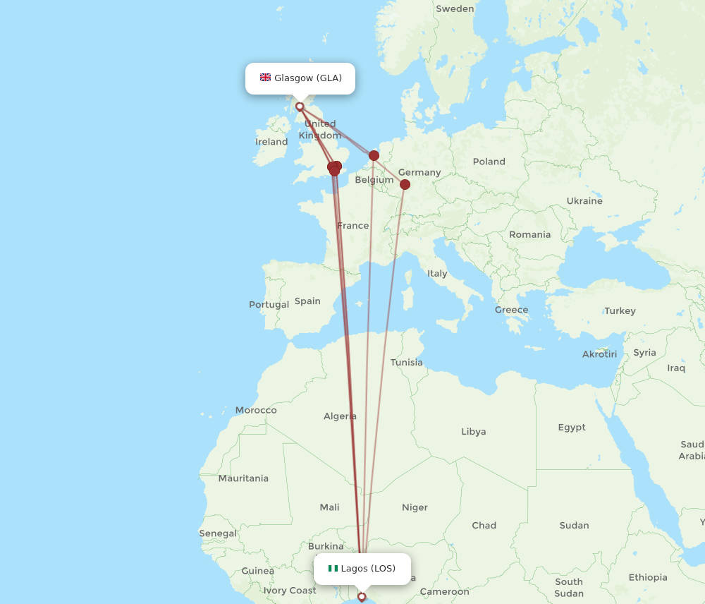 GLA to LOS flights and routes map