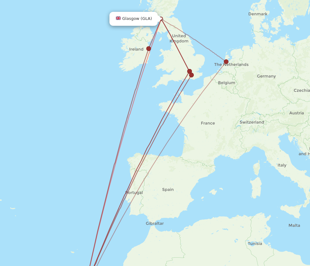 GLA to LPA flights and routes map