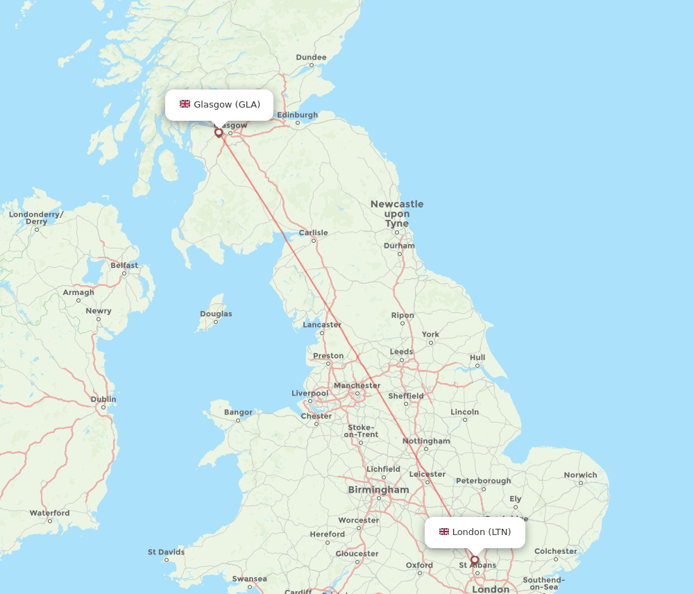 Glasgow - London route map and flight paths