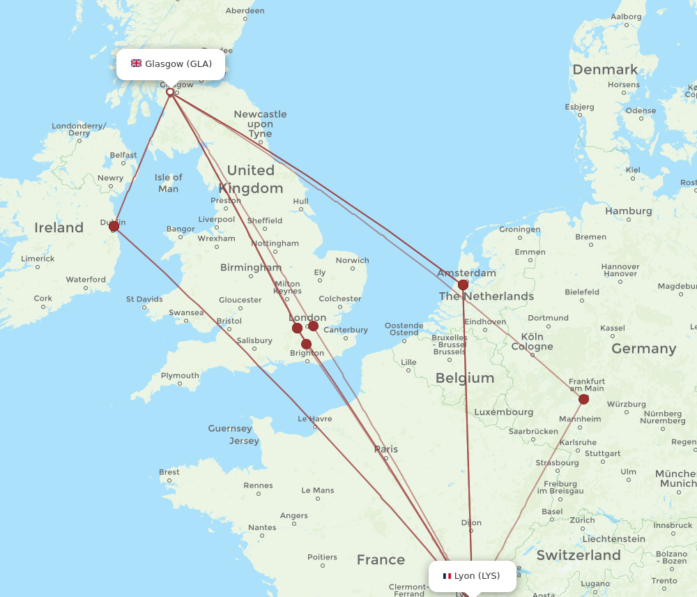 GLA to LYS flights and routes map