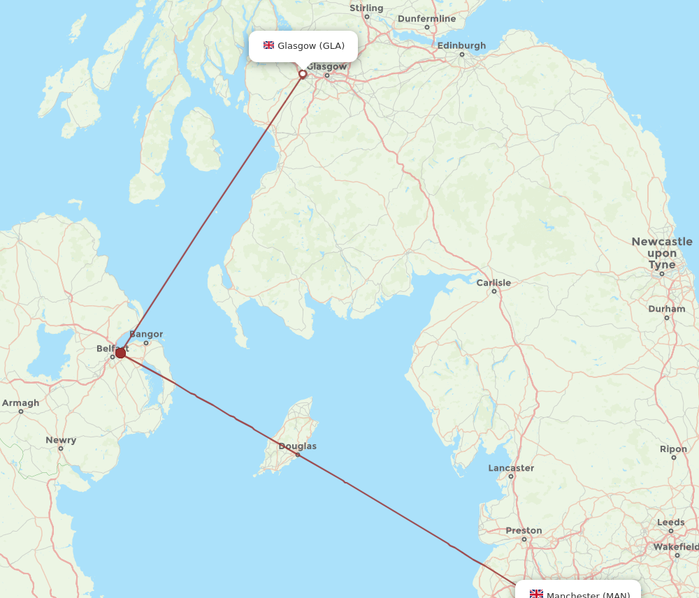 GLA to MAN flights and routes map