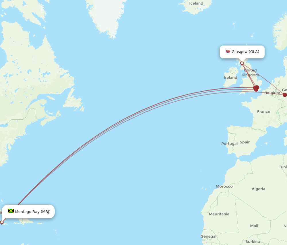 GLA-MBJ flight routes