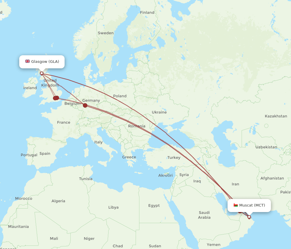 GLA-MCT flight routes