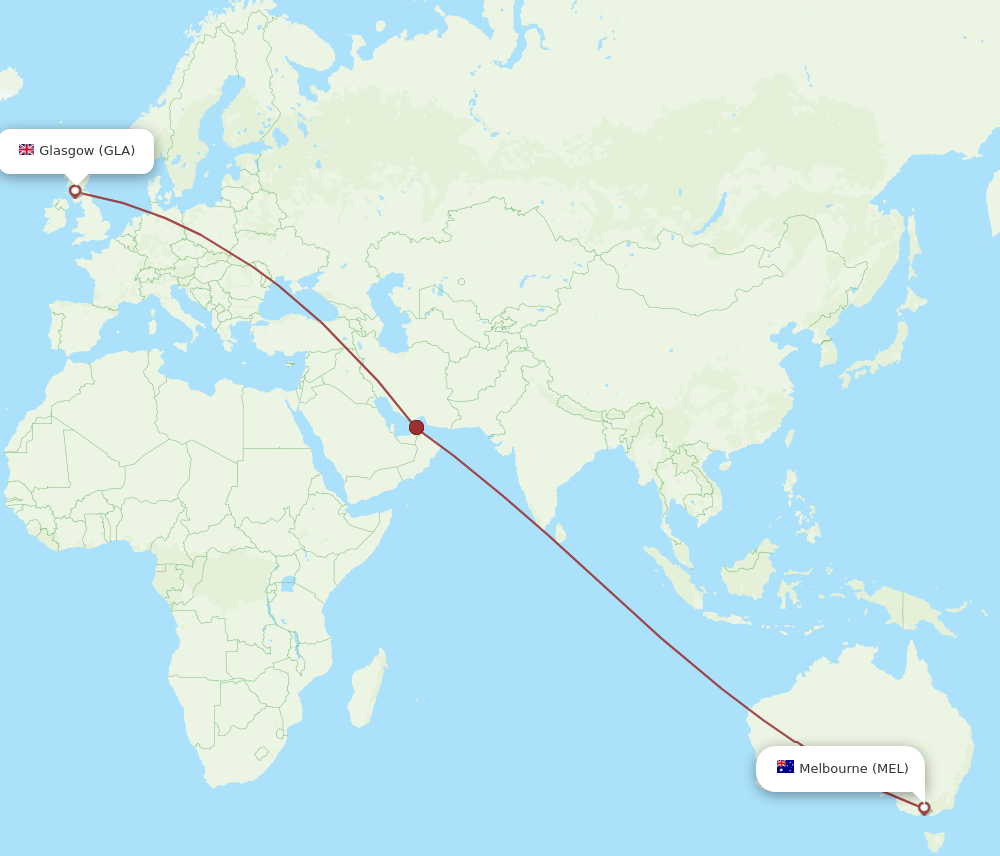 GLA to MEL flights and routes map
