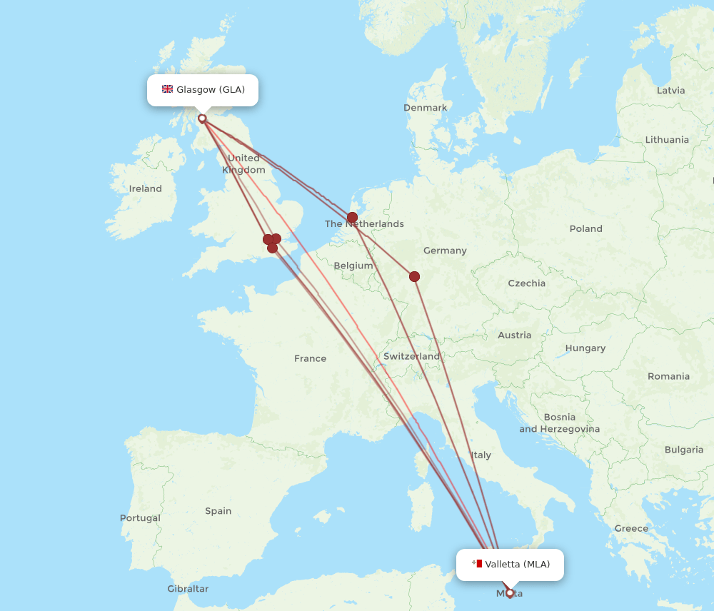 GLA-MLA flight routes