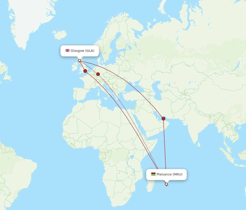 GLA to MRU flights and routes map