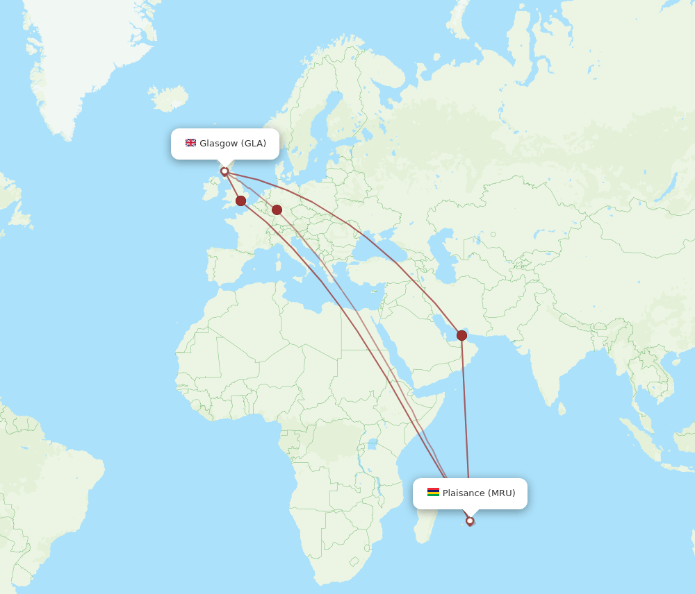 GLA-MRU flight routes