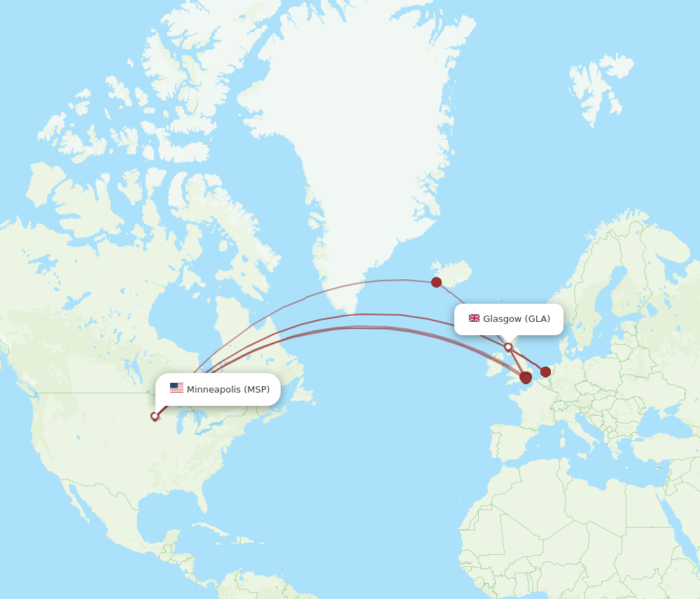 GLA to MSP flights and routes map