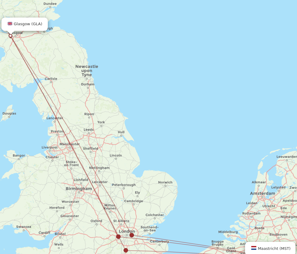 GLA to MST flights and routes map